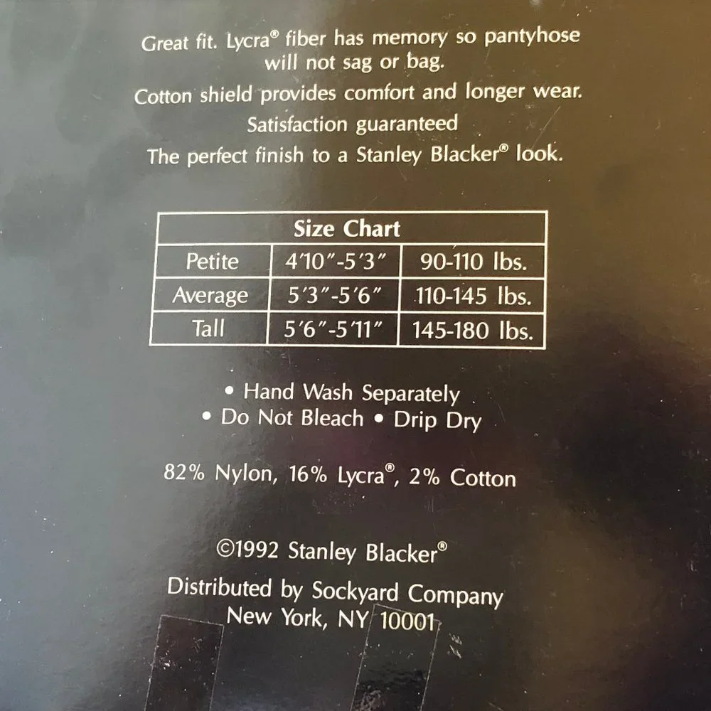 Stanley Blacker Vtg '92 Control Top Sheer Pantyhose COFFEE size Average New